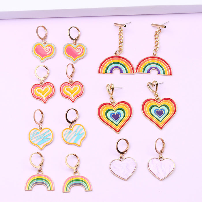 Wholesale Rainbow Love Oil Drop Earrings Tassel Earrings MOQ≥2 JDC-ES-DUAI021