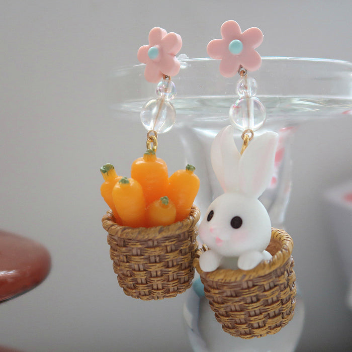 Wholesale 925 Silver Needle Cute Eating Radish Rabbit Resin Earrings JDC-ES-XNWE007