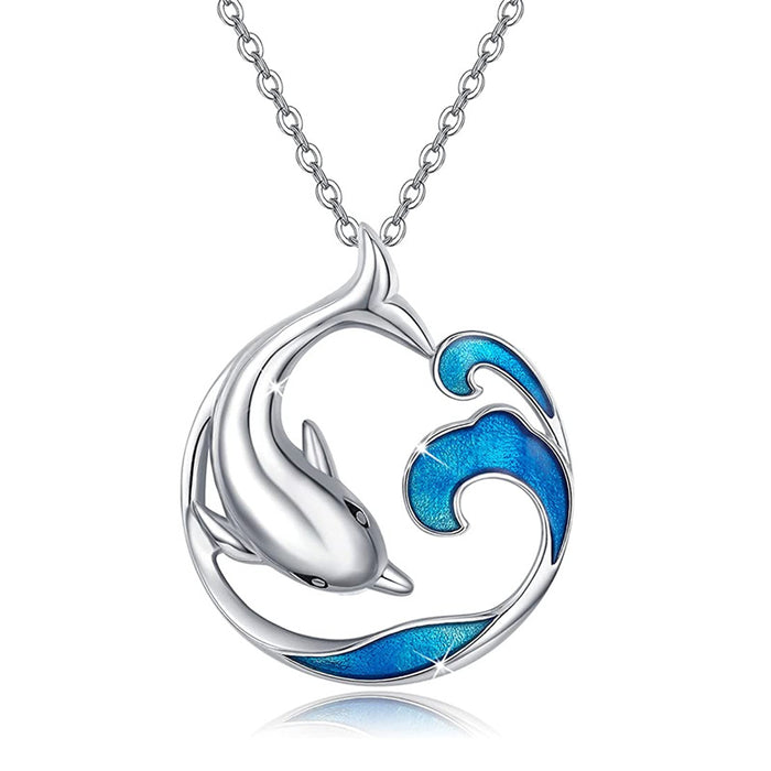 Wholesale personality simple dolphin wave pendant necklace MOQ≥2 JDC-NE-zhuyue001