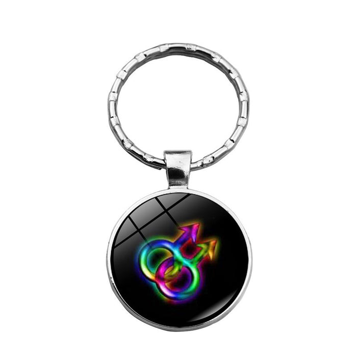 Wholesale LGBT Pride Day Alloy Glass Gemstone Keychain JDC-KC-XuS020