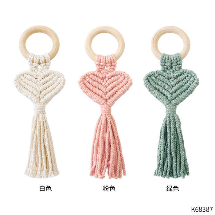 Jewelry WholesaleWholesale hand woven heart shaped napkin clasp Wood tassel keychain JDC-KC-JM018 Keychains 杰米 %variant_option1% %variant_option2% %variant_option3%  Factory Price JoyasDeChina Joyas De China