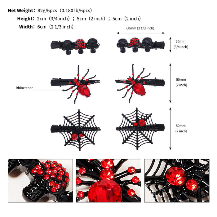 Wholesale Hair Clips Alloy Set Rhinestone Skull Spider Halloween 6pcs MOQ≥2 JDC-HC-LANGL001