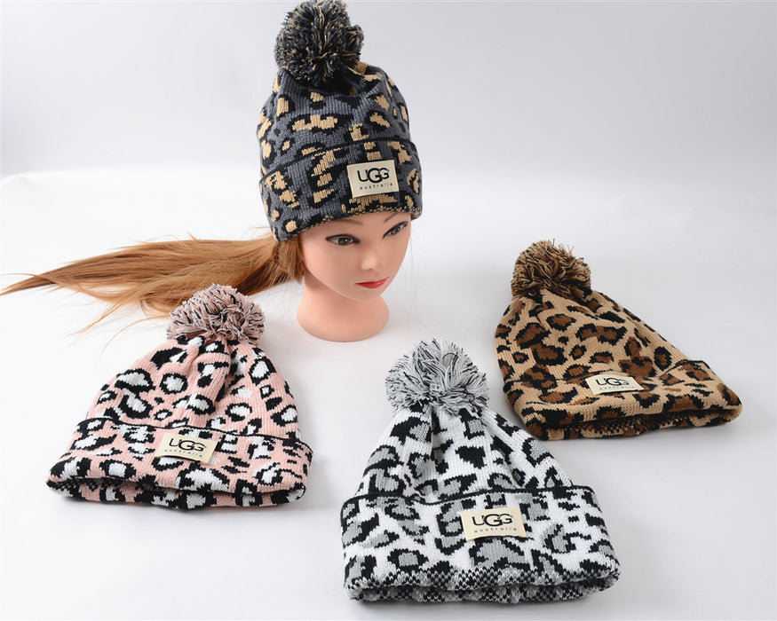 Wholesale Hat Acrylic Winter Warm Leopard Print Knit Sweater Hat MOQ≥2 (F) JDC-FH-KuT008