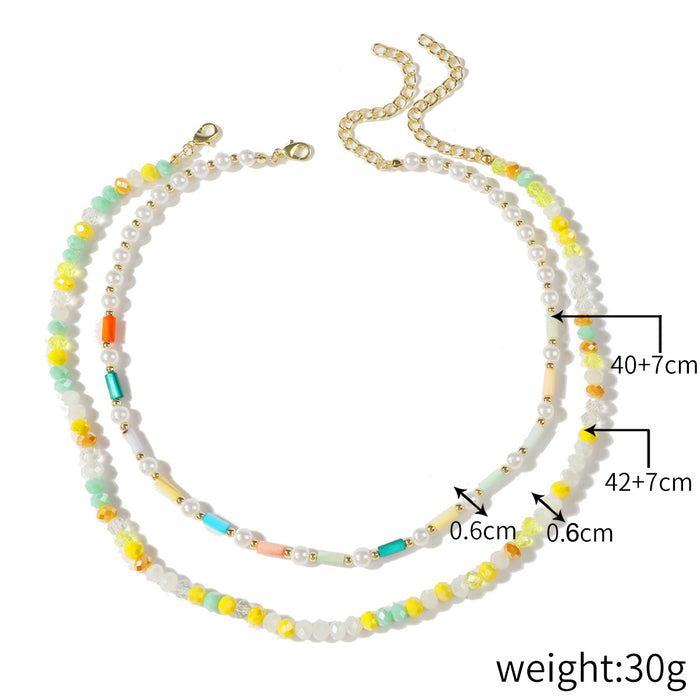 Wholesale Crystal Pendant Clavicle Chain Summer Color Rice Beads Crystal Pearl Necklace JDC-NE-JiaYi006