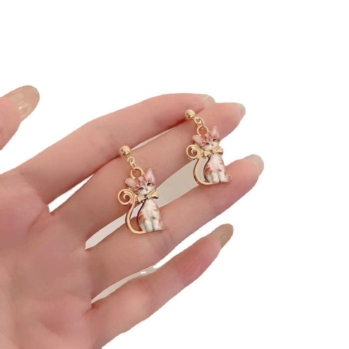 Wholesale Earrings Alloy Enamel Cute Kitten JDC-ES-AiMei016