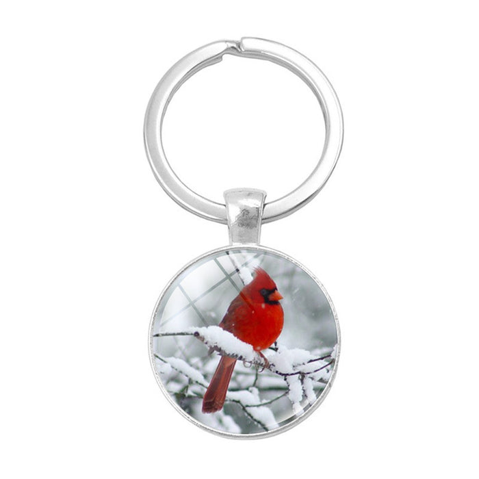 Wholesale Keychains Alloy Glass Piece Cardinal Bird Time Gem JDC-KC-HengX010