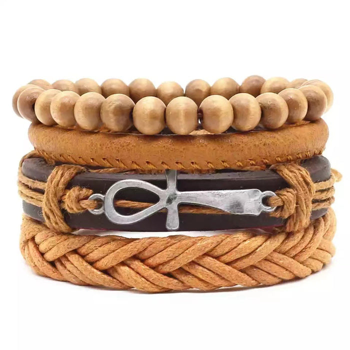 Wholesale Four Piece Carpunk Hardware Leather Bracelet Multilayer Set Cross MOQ≥3 JDC-BT-BaB011