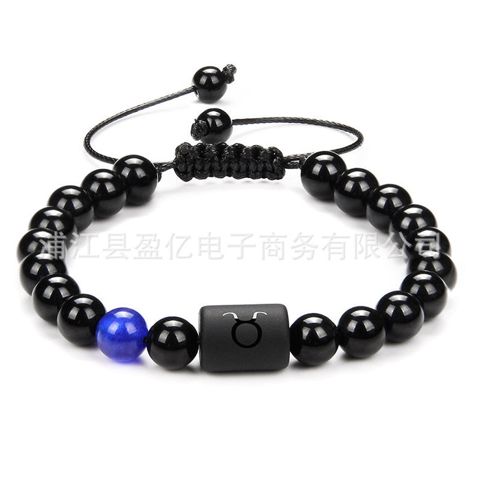 Wholesale Twelve Constellation Men's Black Onyx Braided Couple Bracelet JDC-BT-YinY013