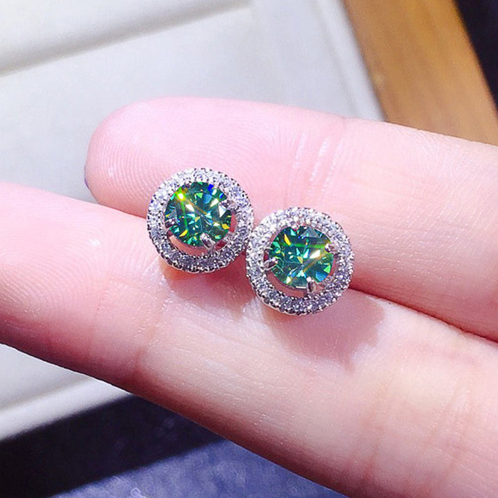 Wholesale Earrings Copper Super Flash Blue Green Zircon Stud Earrings MOQ≥2 JDC-ES-PREMCAOS015