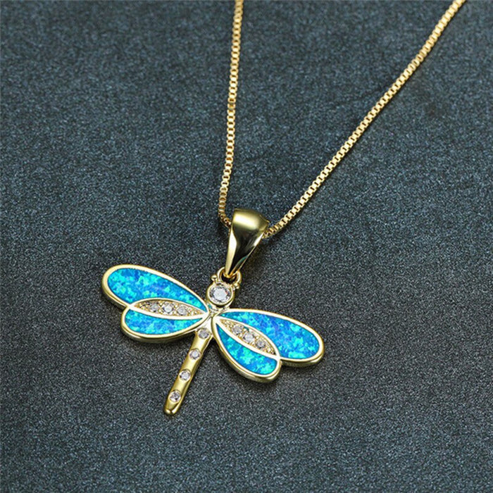 Wholesale Exquisite White Analog Opal Dragonfly Women's Pendant Necklace JDC-NE-XunO058