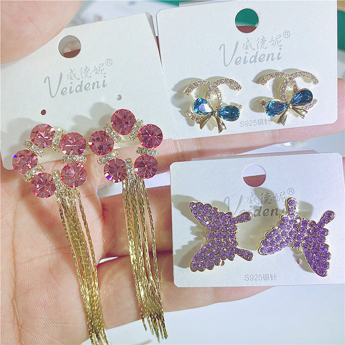 Jewelry WholesaleWholesale S925 Silver Needle Copper Pearl Colored Zircon Tassel Butterfly Earrings(w) JDC-ES-Rut003 Earrings 如通 %variant_option1% %variant_option2% %variant_option3%  Factory Price JoyasDeChina Joyas De China