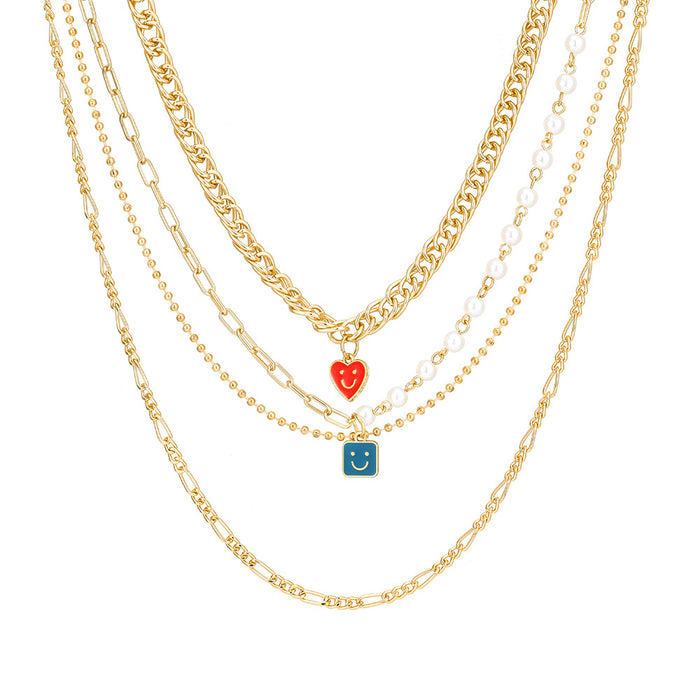 Jewelry WholesaleWholesale Heart Shaped Smiley Alloy Multilayer Necklace JDC-NE-YiD005 Necklaces 宜达 %variant_option1% %variant_option2% %variant_option3%  Factory Price JoyasDeChina Joyas De China