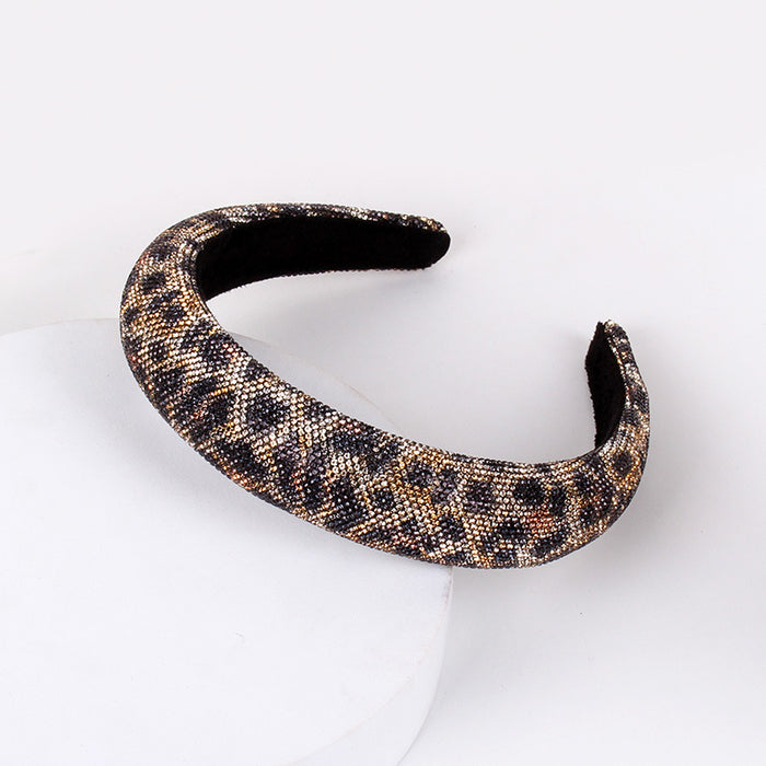 Wholesale Baroque Rhinestone Headband Leopard Print Sponge JDC-HD-ZXI001