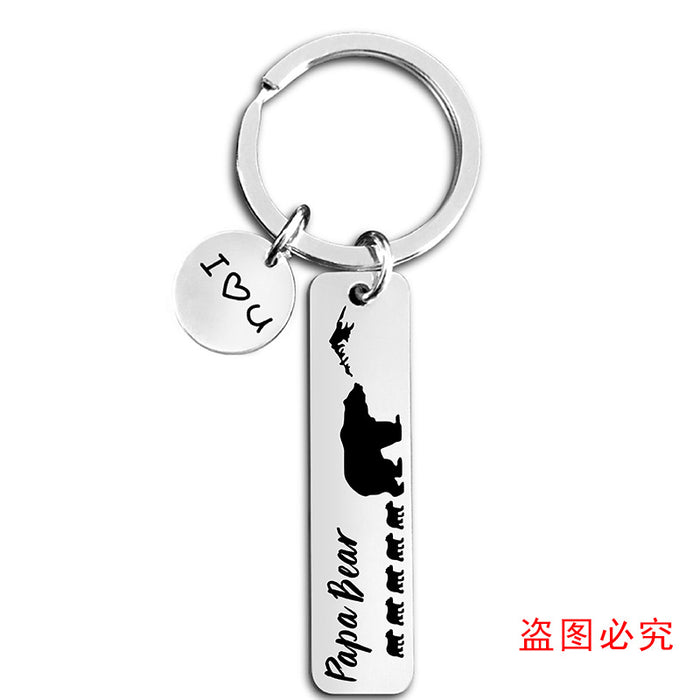 Wholesale metal keychain pendant bear father's day holiday gift metal keychain lettering MOQ≥2  JDC-KC-GangGu042