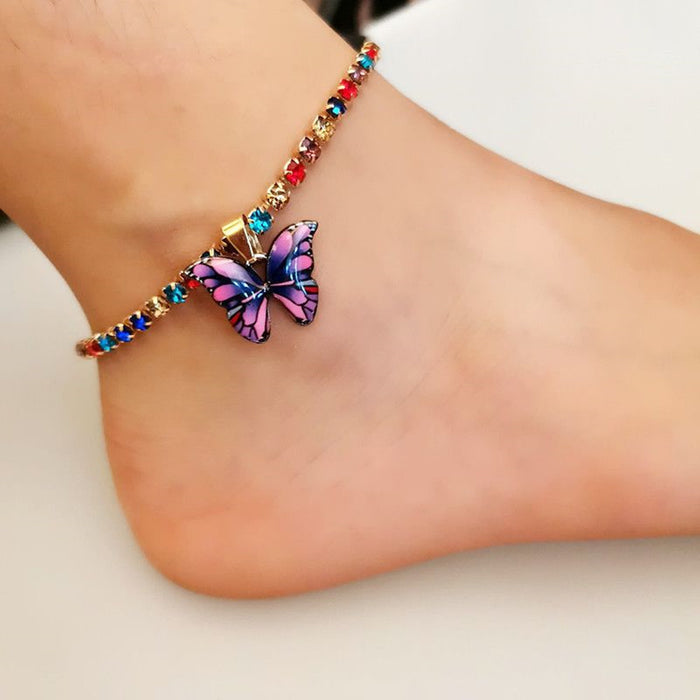 Wholesale Rhinestone Butterfly Pendant Creative Anklet JDC-AS-ShuK001