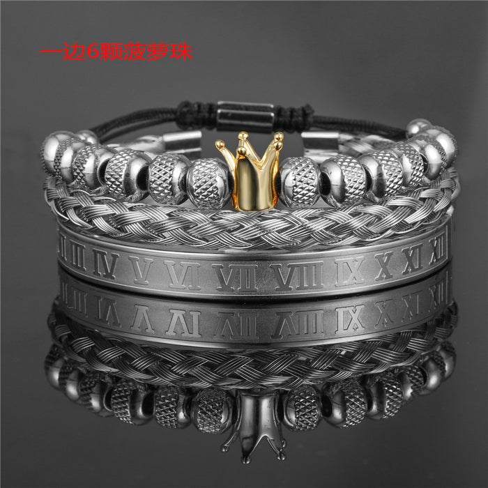 Wholesale Vintage Crown Braided Bracelet Roman Letter Stainless Steel JDC-BT-ZhuJ004