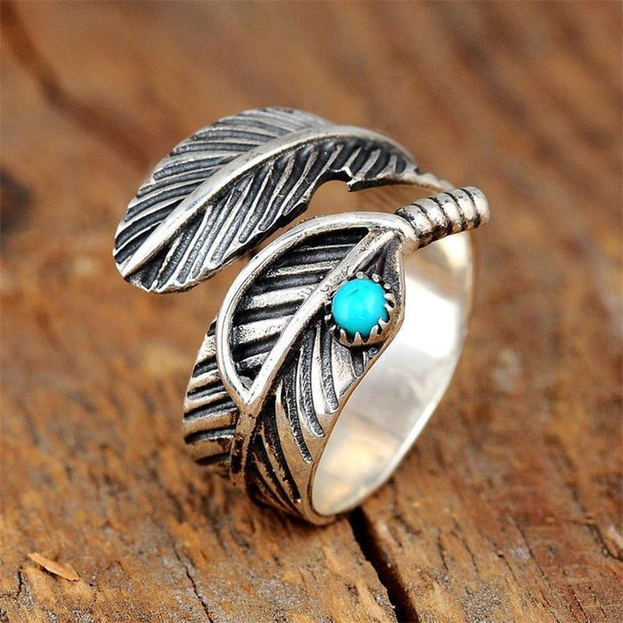 Wholesale Rings Alloy Punk Feather Onyx Adjustable MOQ≥2 JDC-RS-MingC006