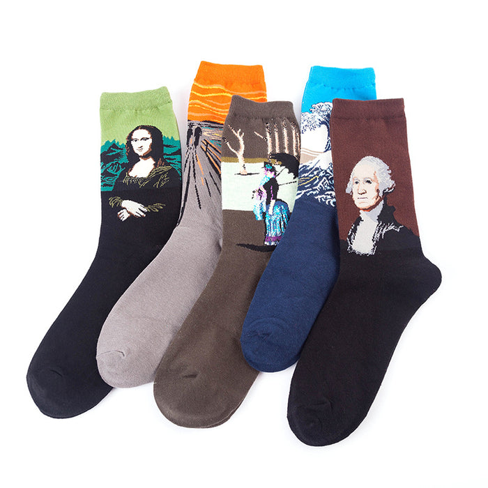 Wholesale oil painting medium tube socks cotton trend stockings MOQ≥2 JDC-SK-XinXi003