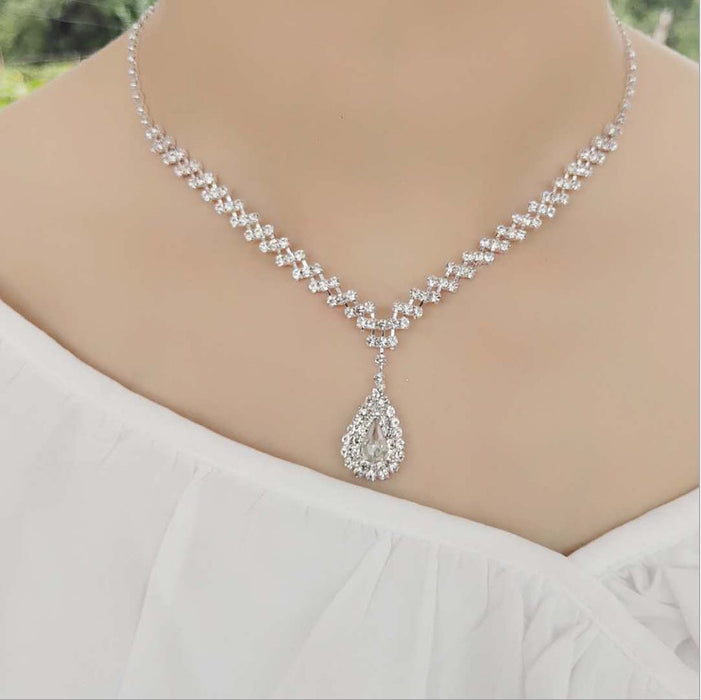 Jewelry WholesaleWholesale Bridal Wedding Exquisite Water Drop Crystal Necklace Earrings Set JDC-NE-Yaqian001 Necklaces 雅茜 %variant_option1% %variant_option2% %variant_option3%  Factory Price JoyasDeChina Joyas De China