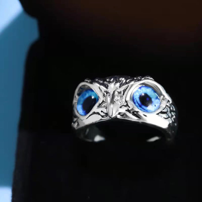 Wholesale alloy retro alloy blue eye cat head eagle ring MOQ≥2 JDC-RS-Xizai005