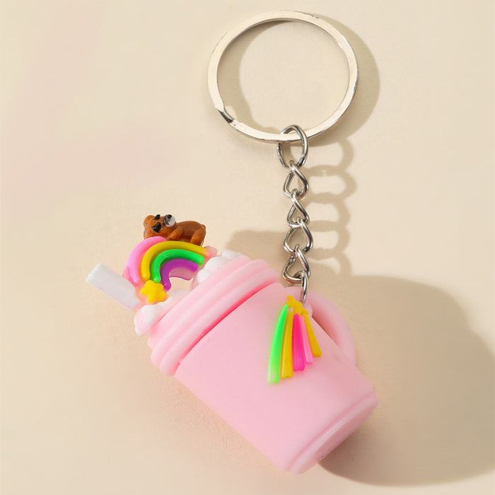 Wholesale Pink Milk Tea Cup Keychain Rainbow Simulation MOQ≥2 JDC-KC-WenJ003