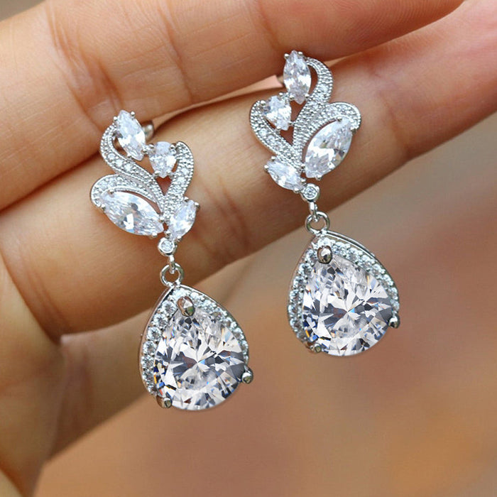 Wholesale Earrings Copper Zircon Drop Shape MOQ≥2 JDC-PREMCAOS-ES-012