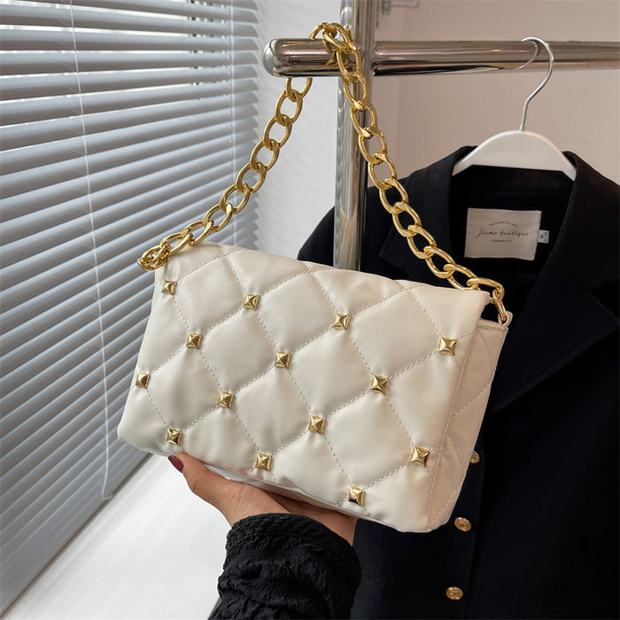 Wholesale PU Rivet Rhombus Thick Chain Shoulder Bag MOQ≥3 JDC-SD-HZD037