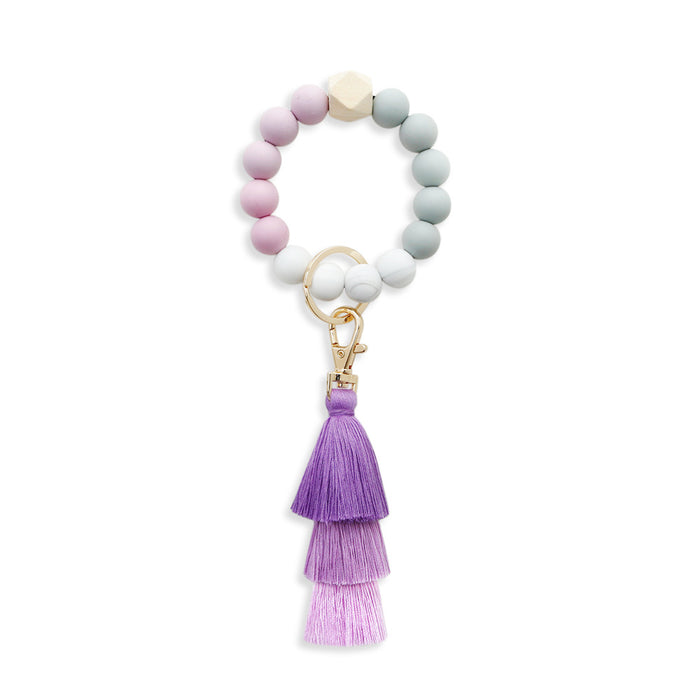 Wholesale Skull Hairball Leather Tassel Silicone Beaded Wristlet Keychain JDC-KC-JM036