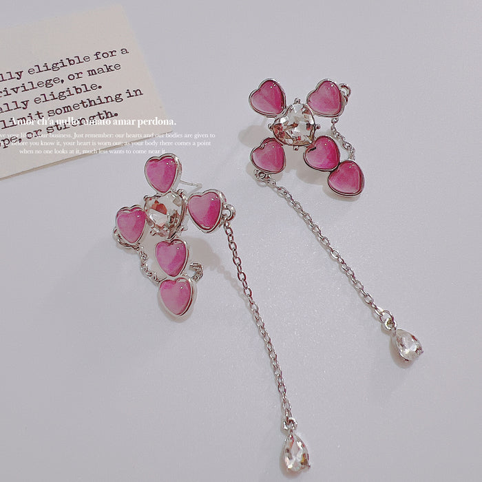 Wholesale Pink Heart Cross Silver Needle Alloy Earrings JDC-ES-Qiant007