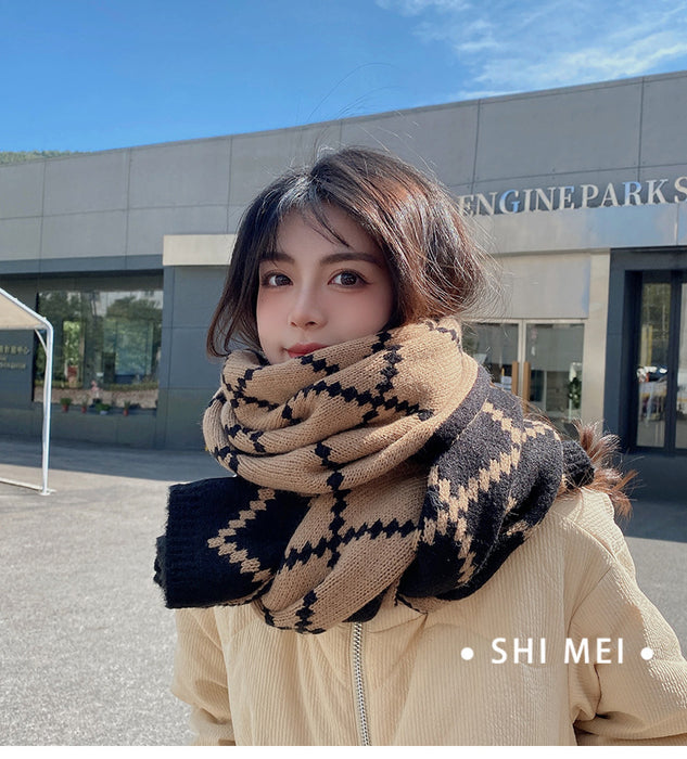 Wholesale Scarf Acrylic Cotton Winter Thickening Warm Knit Plaid JDC-SF-hengc009