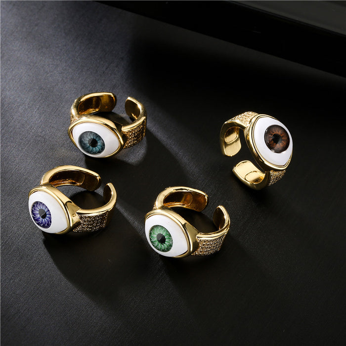 Wholesale Rings Copper 18K Gold Plated Devil's Eye Adjustable JDC-RS-PREMAG003