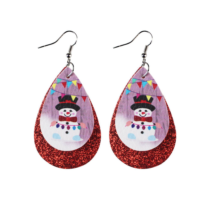 Wholesale Earrings PU Christmas Double Layer Snowman Gift MOQ≥2 JDC-ES-Tianpi008