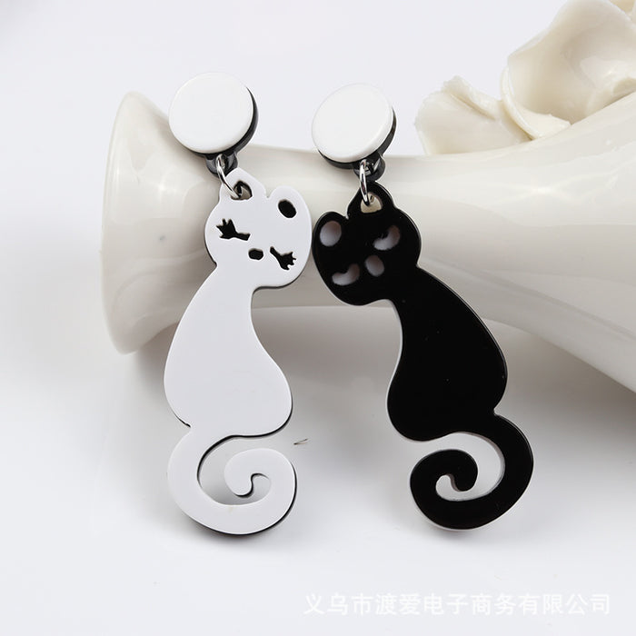 Jewelry WholesaleWholesale cat acrylic earrings black and white asymmetric earrings animal MOQ≥2 JDC-ES-DUAI028 Earrings 渡爱 %variant_option1% %variant_option2% %variant_option3%  Factory Price JoyasDeChina Joyas De China