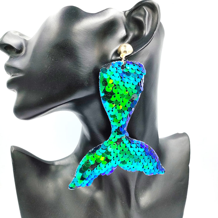 Wholesale Reflective Sequin Mermaid Tail Earrings JDC-ES-DY020