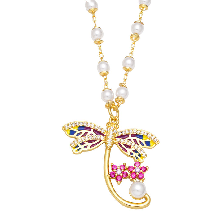 Wholesale Necklace Copper Plated 18K Gold Zircon Dragonfly Heart Shape JDC-PREMAS-NE-011