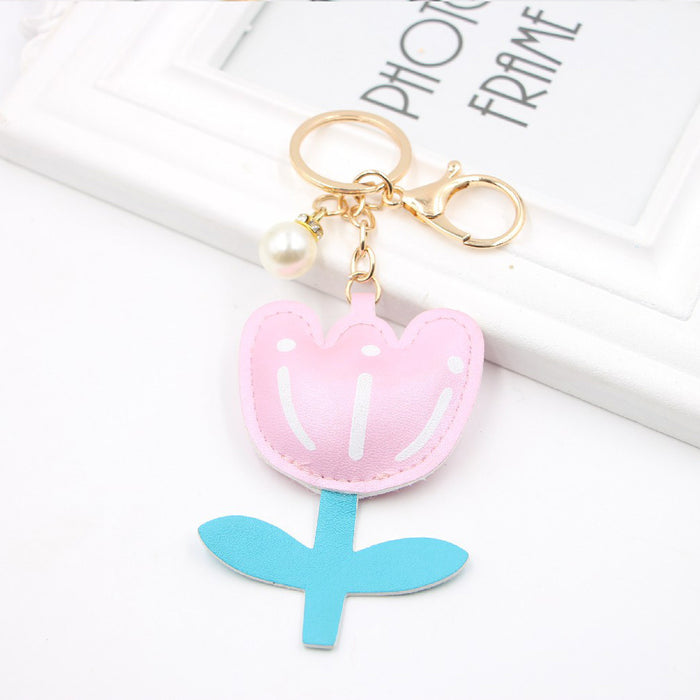 Jewelry WholesaleWholesale Tulip Flower Leather Alloy Keychain JDC-KC-Zuge033 Keychains 祖格 %variant_option1% %variant_option2% %variant_option3%  Factory Price JoyasDeChina Joyas De China