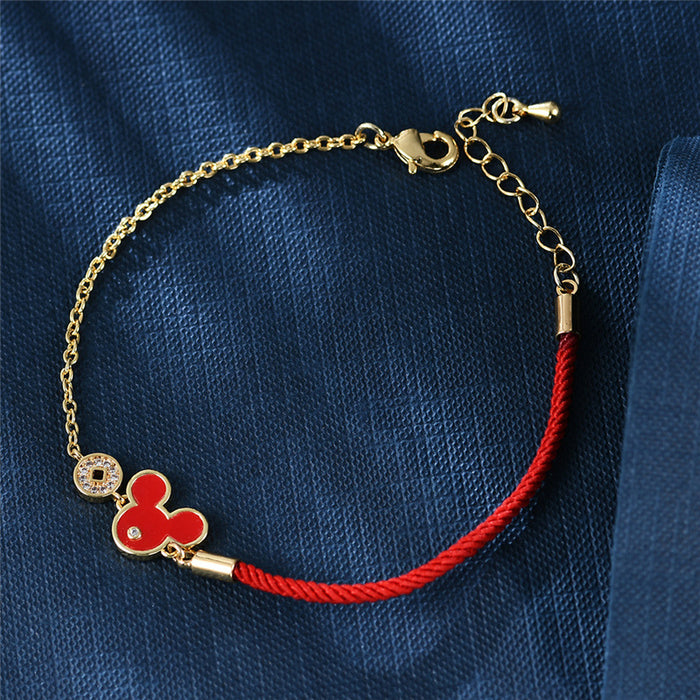 Wholesale transshipment red rope bracelet cute cartoon half red rope half chain bracelet JDC-BT-DiL010