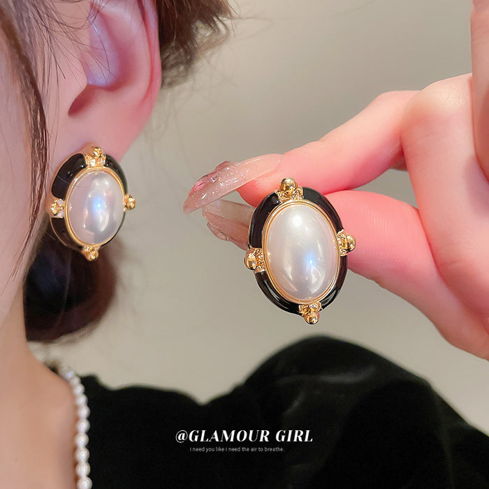 Wholesale Earrings Alloy Enamel Pearl Geometric Oval JDC-ES-BY335