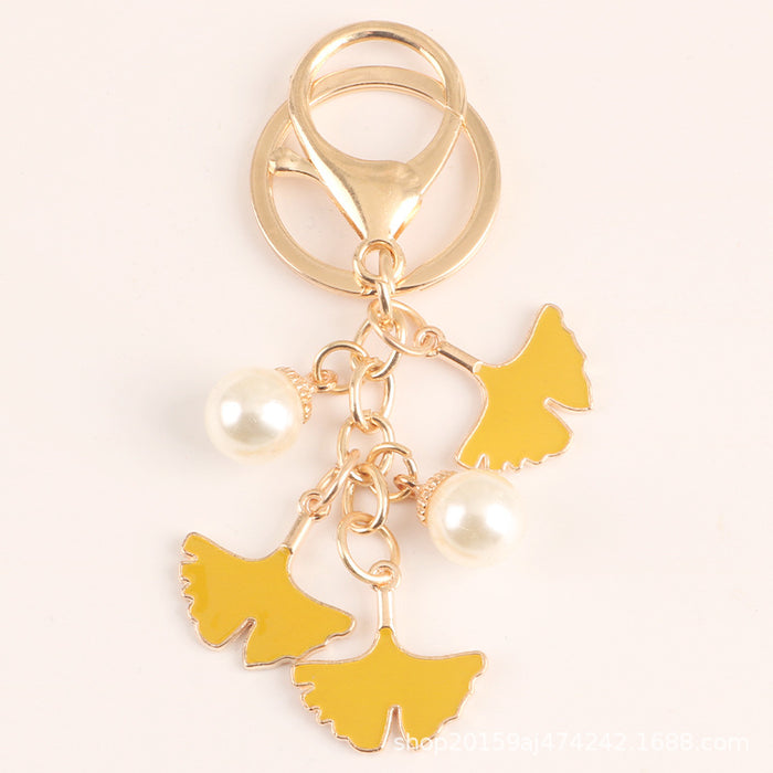 Wholesale Keychains Alloy Pearl Artificial Apricot Leaf JDC-KC-YiHan050