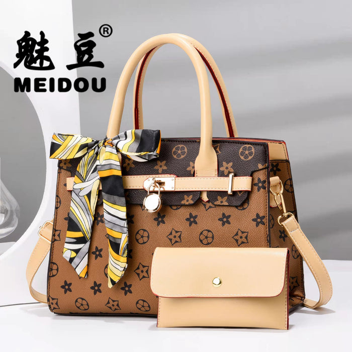 Wholesale Shoulder Bag PU Vintage Print Bow Handbag Diagonal Cross (F) JDC-SD-haim007