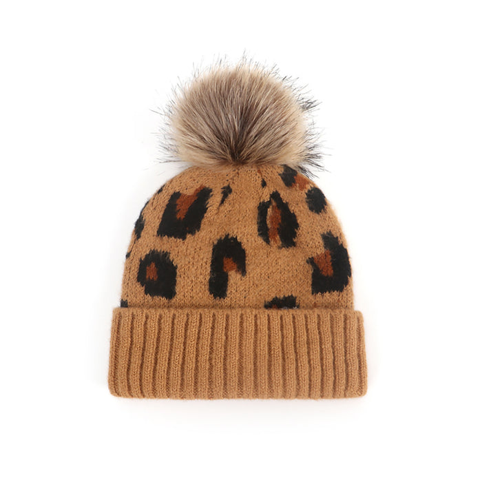 Wholesale Hats Cotton Winter Warm Seahorse Pom Pom Cute Leopard Print Kids Hats JDC-FH-GSGM005