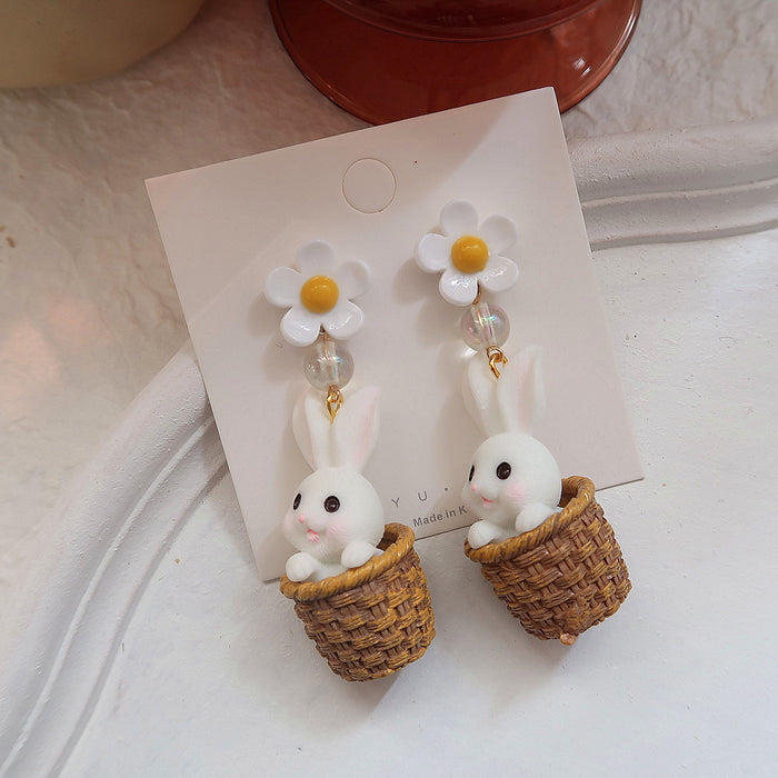 Wholesale 925 Silver Needle Cute Eating Radish Rabbit Resin Earrings JDC-ES-XNWE007