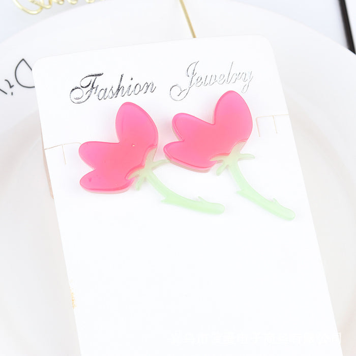 Wholesale Small Fresh Earrings Asymmetric Acrylic Embossed Printed Flowers MOQ≥2 JDC-ES-DUAI026