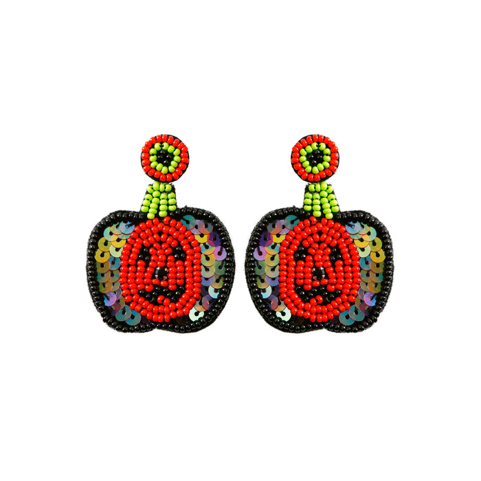 Wholesale Earrings Halloween Rice Beads Handmade Sequins Pumpkin MOQ≥2 JDC-ES-PREMJM011