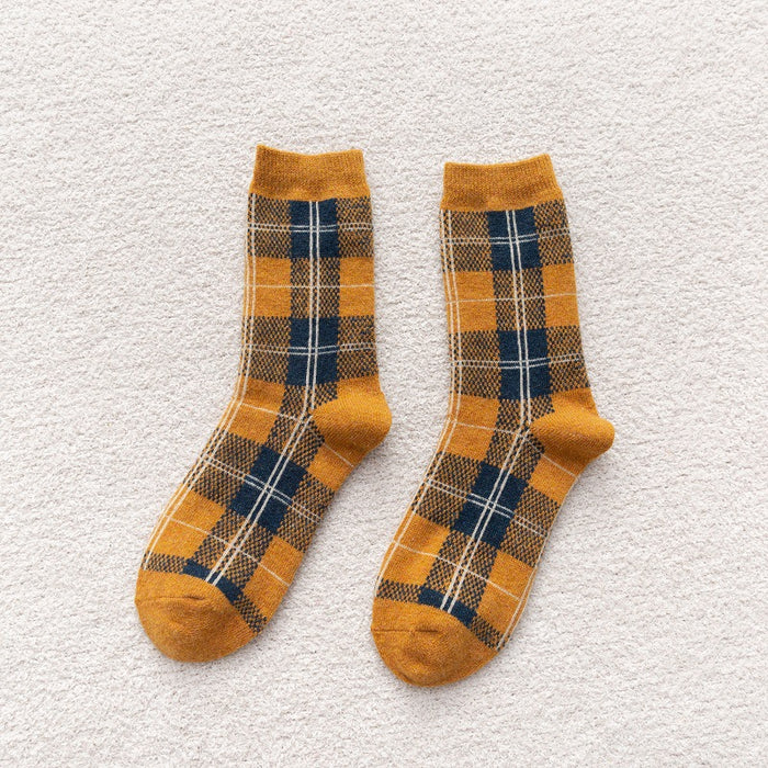 Wholesale Socks Wool Mid-Cylinder Warmth Thick Retro Plaid JDC-SK-ChangShen005