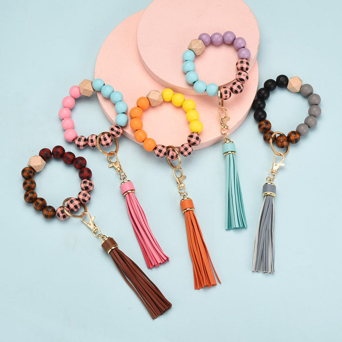 Jewelry WholesaleWholesale Tassel Wood Beads Fashion Beads Bracelet Keychain JDC-KC-YPin012 Keychains 严品 %variant_option1% %variant_option2% %variant_option3%  Factory Price JoyasDeChina Joyas De China