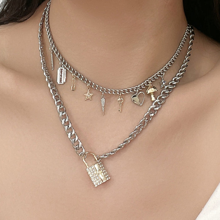 Wholesale Necklace Alloy Punk Necklace Bracelet Earrings Jewelry Set MOQ≥2 JDC-NE-Kenjie003