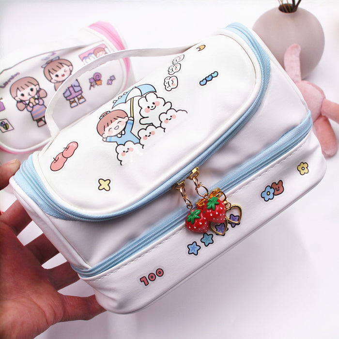 Jewelry WholesaleWholesale PU Leather Double Layer Portable Cosmetic Bag Storage Bag JDC-CB-Donglej001 Cosmetic bag 东津 %variant_option1% %variant_option2% %variant_option3%  Factory Price JoyasDeChina Joyas De China