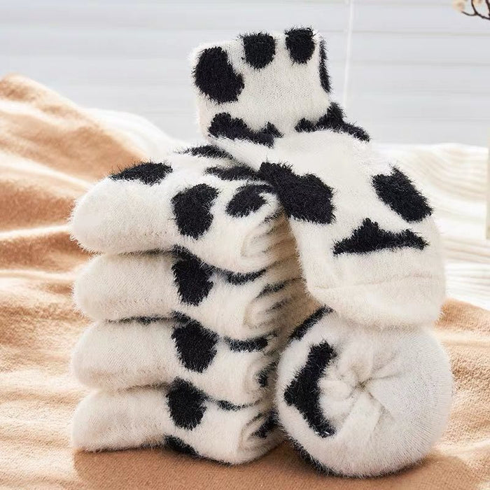 Wholesale Sock Cotton Mink Fleece Black and White Cow Pattern Thick Breathable Sweat-absorbing MOQ≥2 JDC-SK-LanXii001