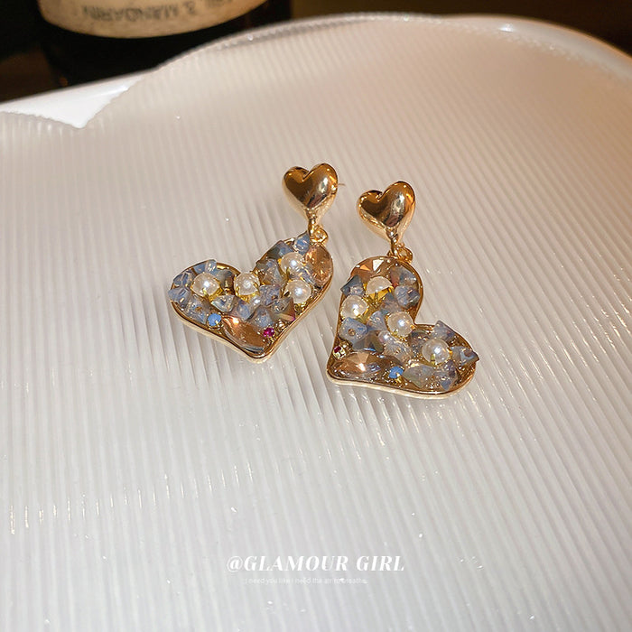 Wholesale Earrings Alloy Diamond Pearl Crystal Love Heart JDC-ES-BY336